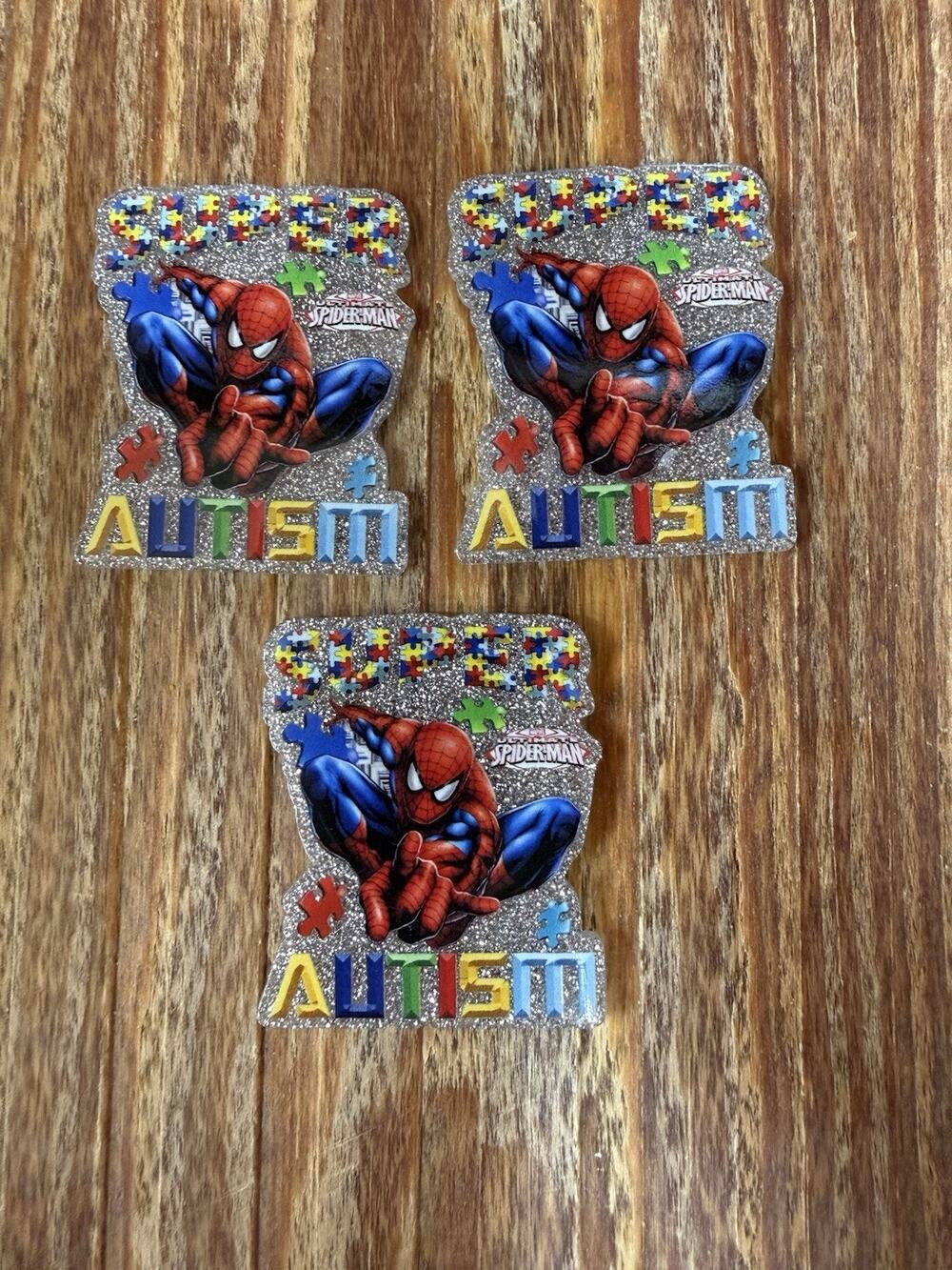 3 Pc Spiderman Autism Awareness Acrylic Flatbacks